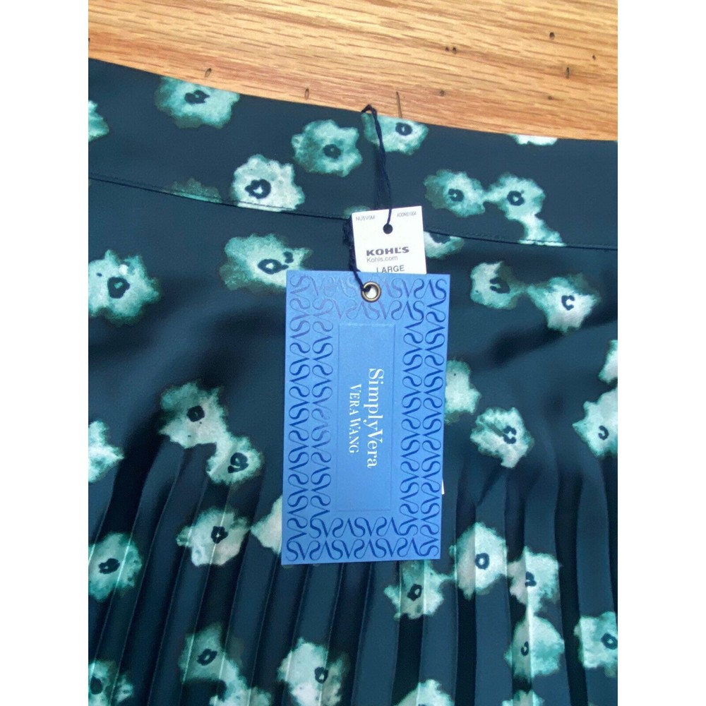 Simply Vera Vera Wang Pleated Cool At Night Skirt Pleated Size Large Blue Floral - Picture 4 of 12